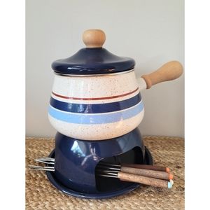 Vintage Blue Fondue Set